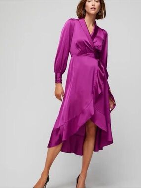 White House Black Market Fuchsia Wrap Midi Dress